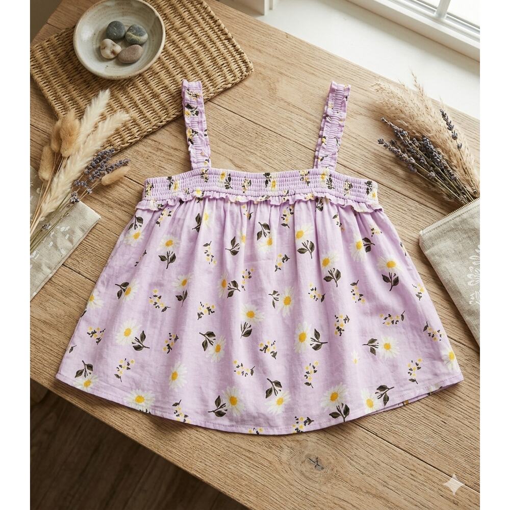 Derek Heart Purple Floral Smocked Crop Top - Size M - NWOT Ruffle Trim